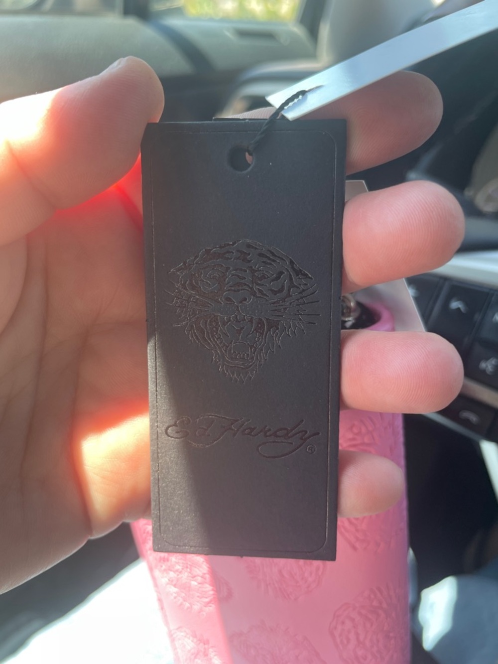 Ed Hardy Pink Embossed Zip Wallet with Wrist Strap - Picture 3 of 8